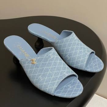 Chanel Quilted Denim Heel Slides Sandal 5.5cm Light Blue 2025 CH061015 (MD-250610098)