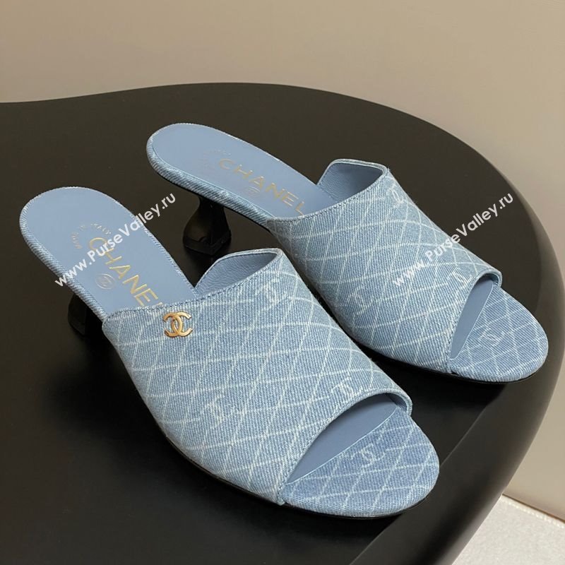 Chanel Quilted Denim Heel Slides Sandal 5.5cm Light Blue 2025 CH061015 (MD-250610098)
