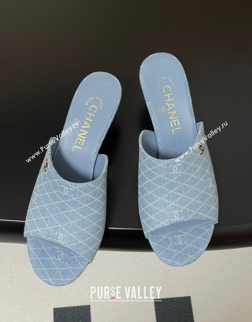 Chanel Quilted Denim Heel Slides Sandal 5.5cm Light Blue 2025 CH061015 (MD-250610098)