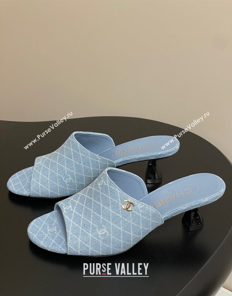 Chanel Quilted Denim Heel Slides Sandal 5.5cm Light Blue 2025 CH061015 (MD-250610098)