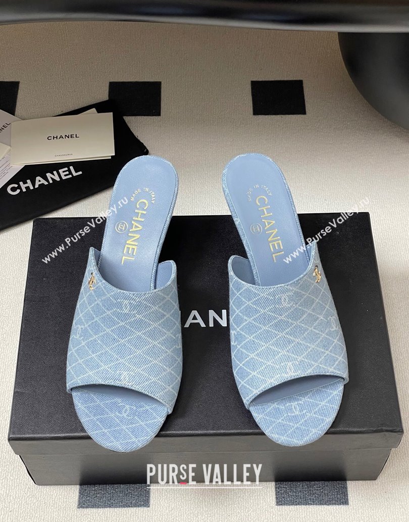 Chanel Quilted Denim Heel Slides Sandal 5.5cm Light Blue 2025 CH061015 (MD-250610098)