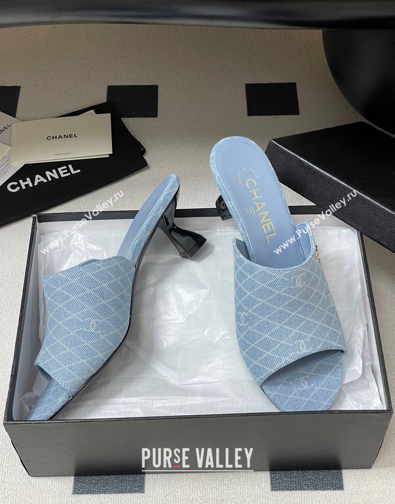Chanel Quilted Denim Heel Slides Sandal 5.5cm Light Blue 2025 CH061015 (MD-250610098)