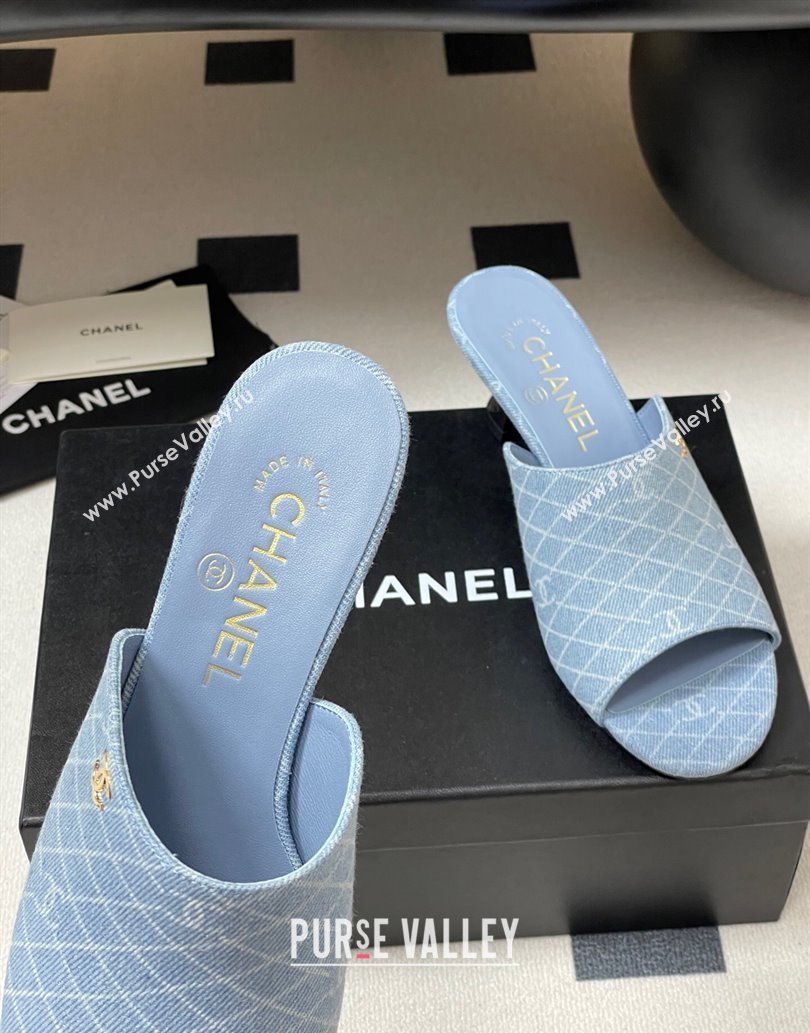 Chanel Quilted Denim Heel Slides Sandal 5.5cm Light Blue 2025 CH061015 (MD-250610098)