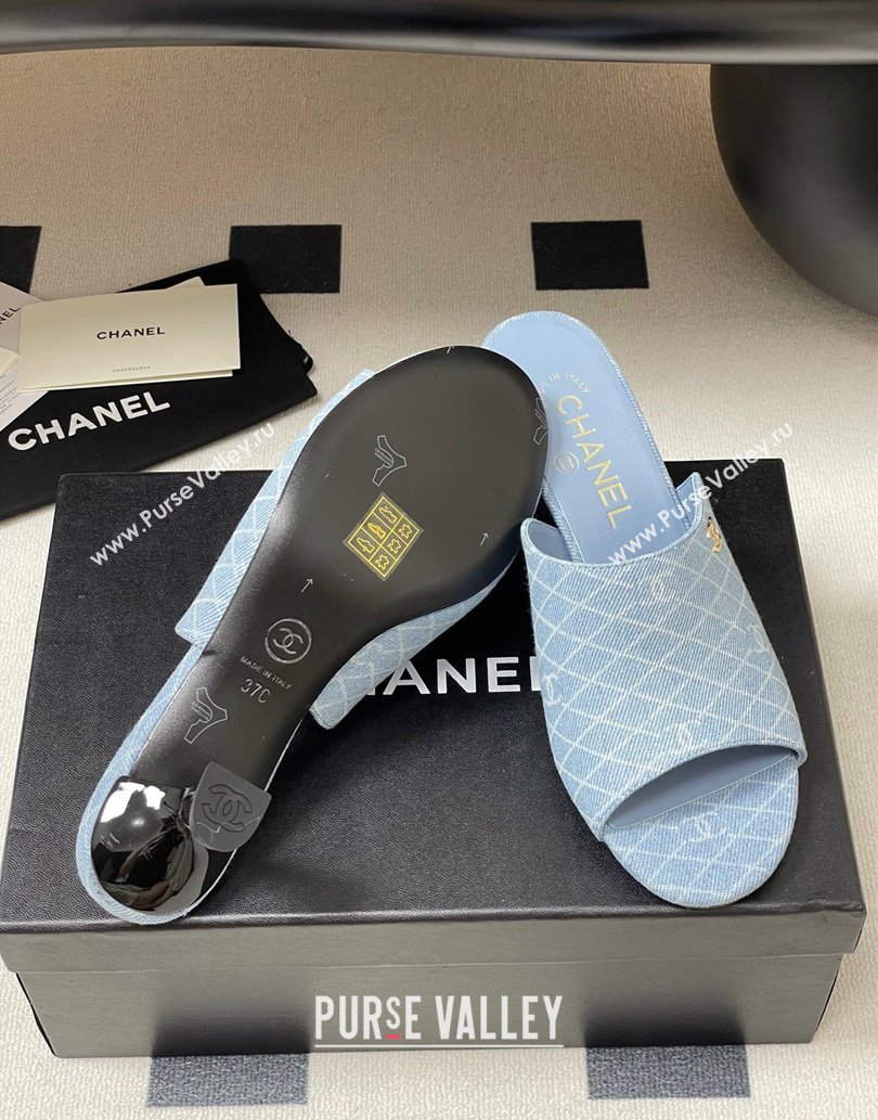 Chanel Quilted Denim Heel Slides Sandal 5.5cm Light Blue 2025 CH061015 (MD-250610098)