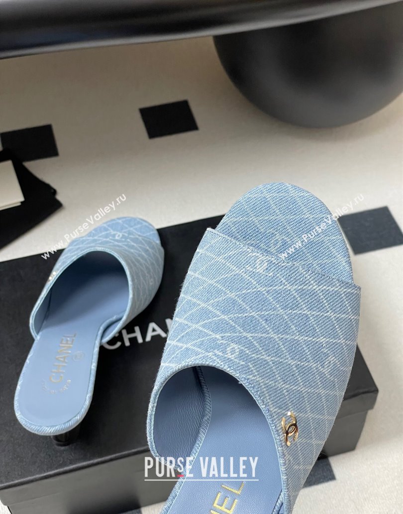 Chanel Quilted Denim Heel Slides Sandal 5.5cm Light Blue 2025 CH061015 (MD-250610098)