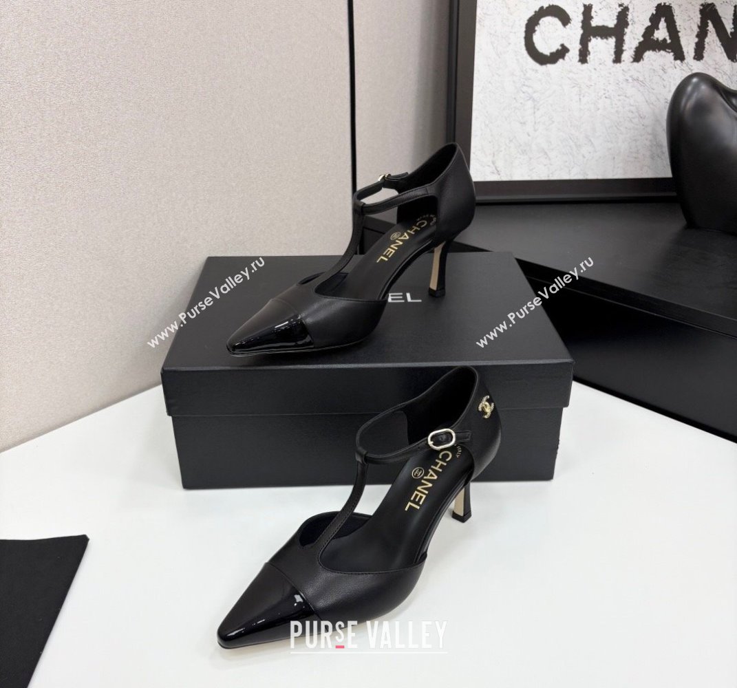Chanel Lambskin Patent Calfskin T Pumps Black 2025 CH061018 (MD-250610106)