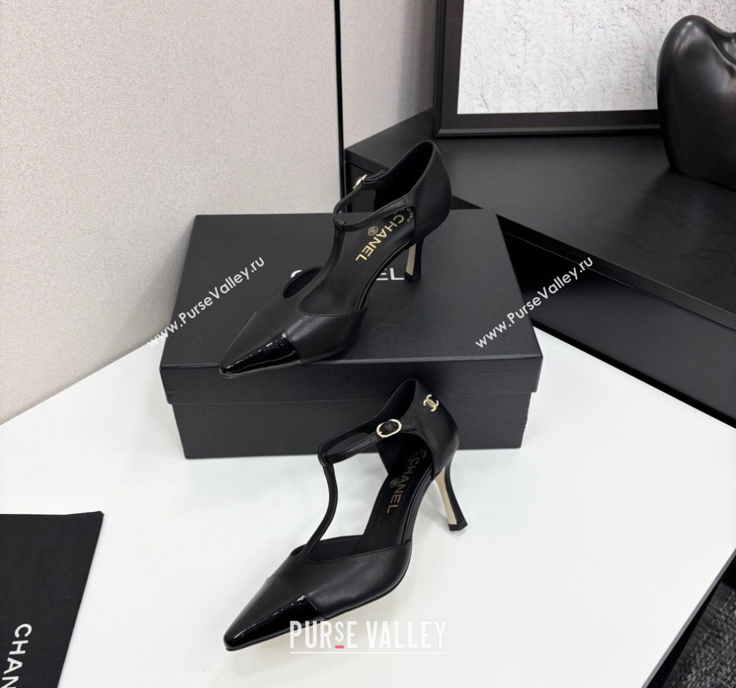 Chanel Lambskin Patent Calfskin T Pumps Black 2025 CH061018 (MD-250610106)