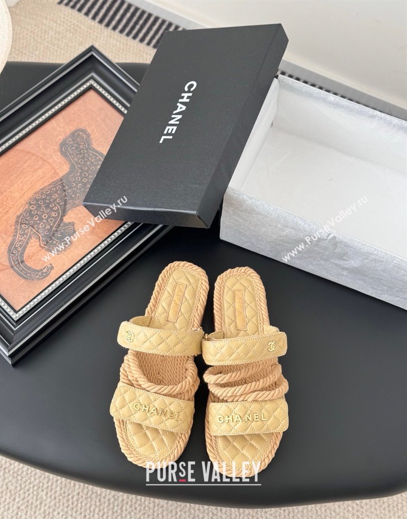 Chanel Quilted Calfskin Cord Slides Sandal Beige 2025 CH061013 (MD-250610072)
