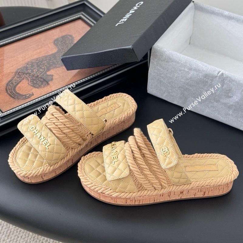 Chanel Quilted Calfskin Cord Slides Sandal Beige 2025 CH061013 (MD-250610072)