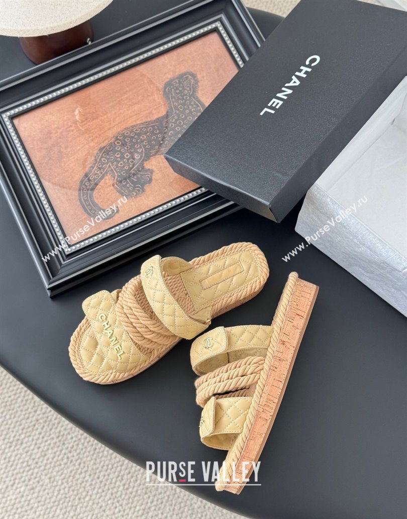 Chanel Quilted Calfskin Cord Slides Sandal Beige 2025 CH061013 (MD-250610072)