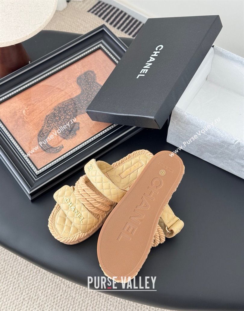 Chanel Quilted Calfskin Cord Slides Sandal Beige 2025 CH061013 (MD-250610072)