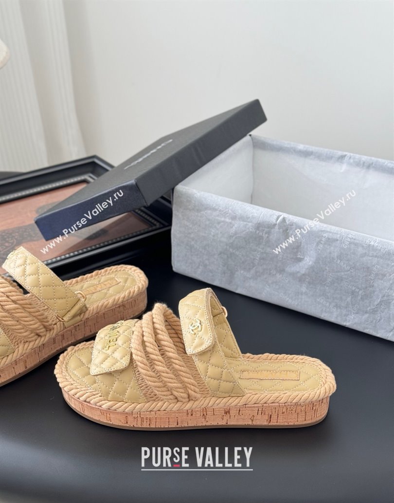 Chanel Quilted Calfskin Cord Slides Sandal Beige 2025 CH061013 (MD-250610072)