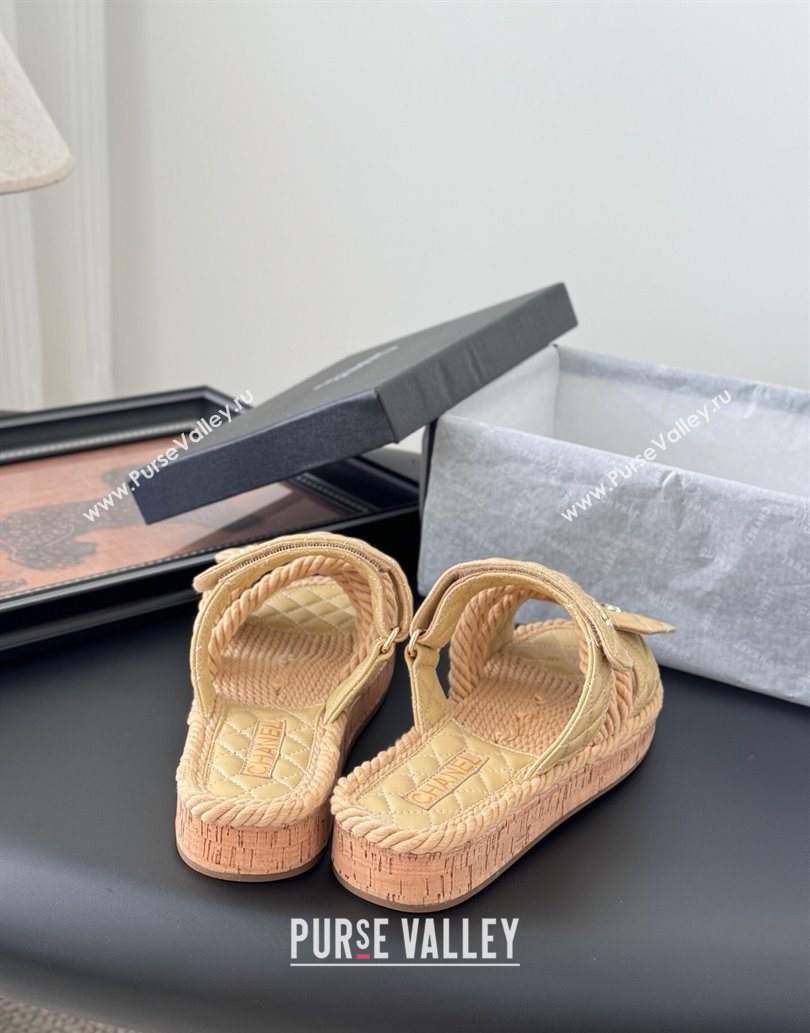Chanel Quilted Calfskin Cord Slides Sandal Beige 2025 CH061013 (MD-250610072)