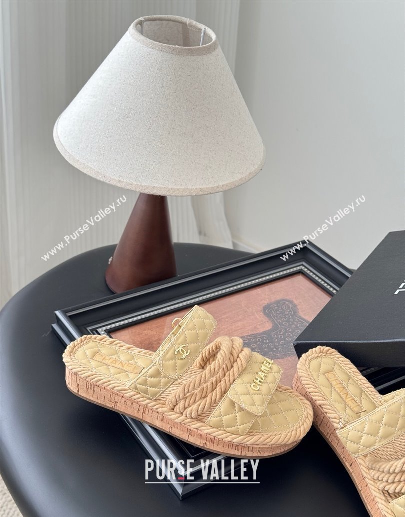 Chanel Quilted Calfskin Cord Slides Sandal Beige 2025 CH061013 (MD-250610072)