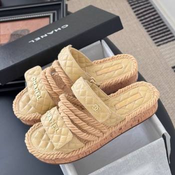 Chanel Quilted Calfskin Cord Slides Sandal Beige 2025 CH061013 (MD-250610072)