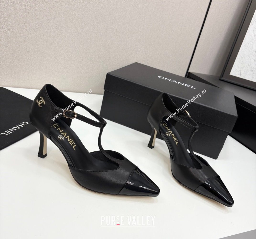 Chanel Lambskin Patent Calfskin T Pumps Black 2025 CH061018 (MD-250610106)