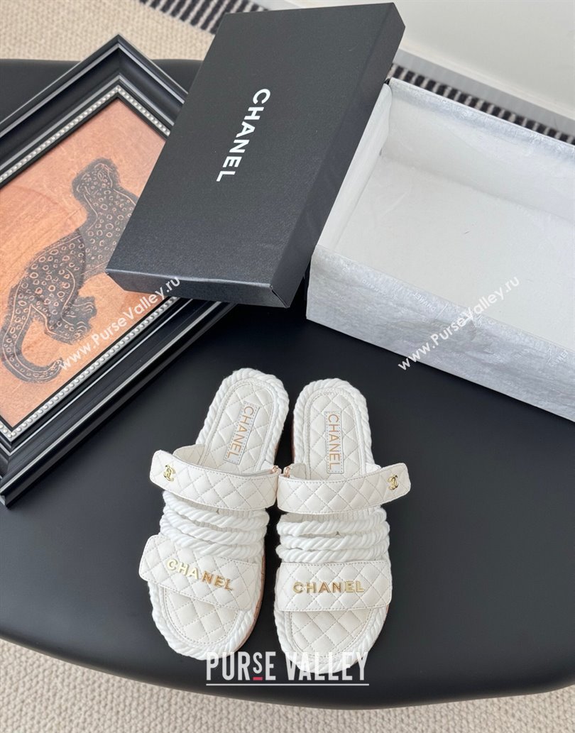 Chanel Quilted Calfskin Cord Slides Sandal White 2025 CH061013 (MD-250610073)