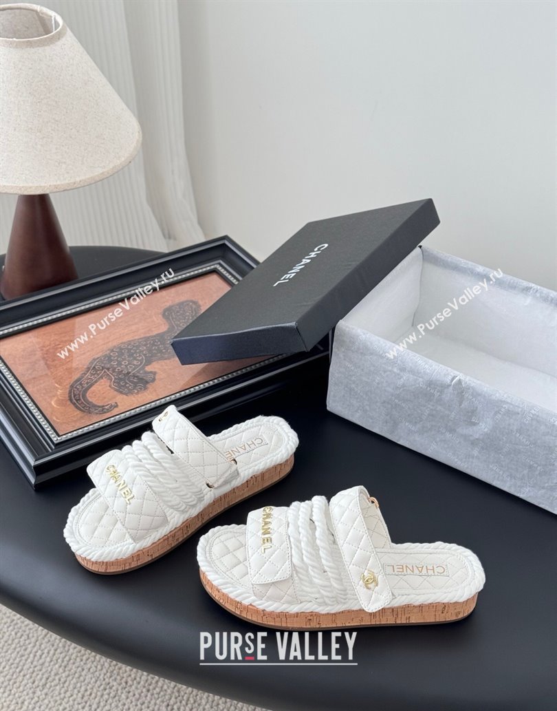 Chanel Quilted Calfskin Cord Slides Sandal White 2025 CH061013 (MD-250610073)
