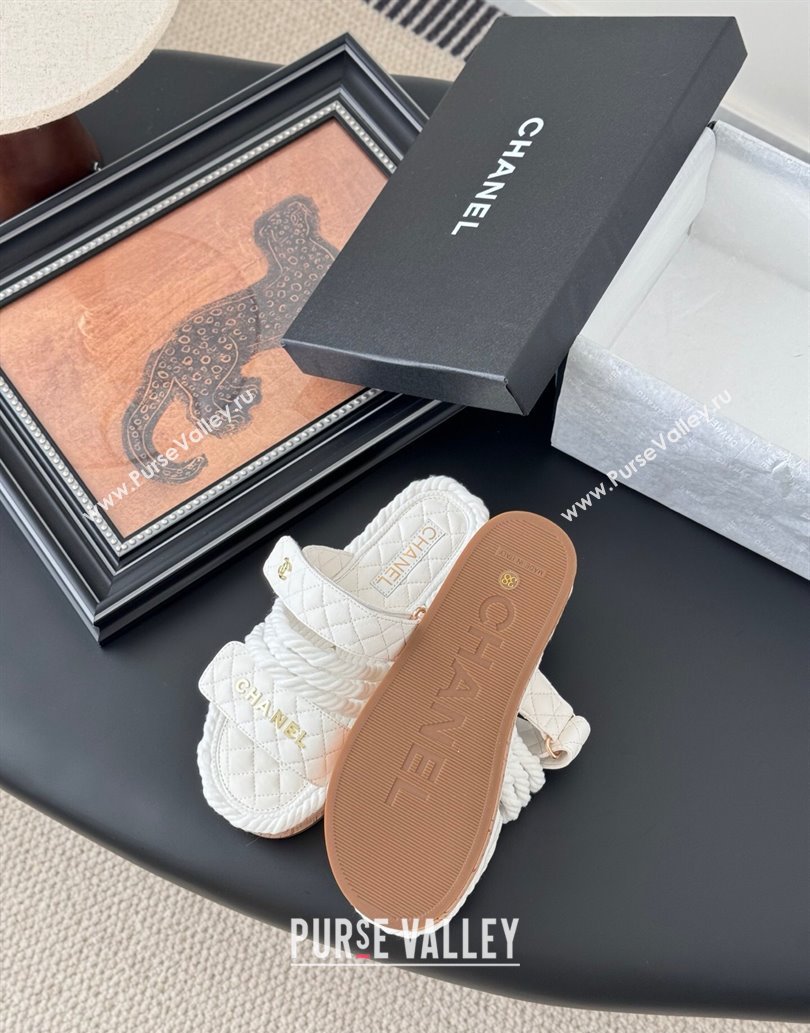 Chanel Quilted Calfskin Cord Slides Sandal White 2025 CH061013 (MD-250610073)