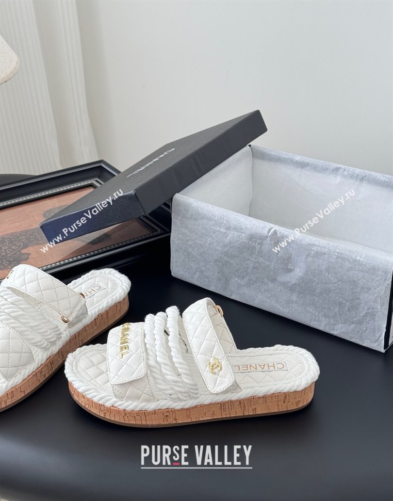 Chanel Quilted Calfskin Cord Slides Sandal White 2025 CH061013 (MD-250610073)