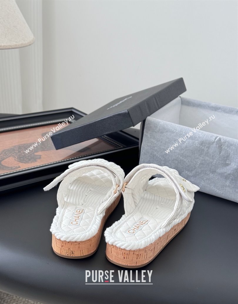 Chanel Quilted Calfskin Cord Slides Sandal White 2025 CH061013 (MD-250610073)
