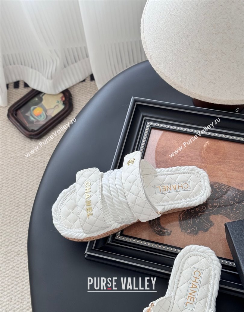 Chanel Quilted Calfskin Cord Slides Sandal White 2025 CH061013 (MD-250610073)