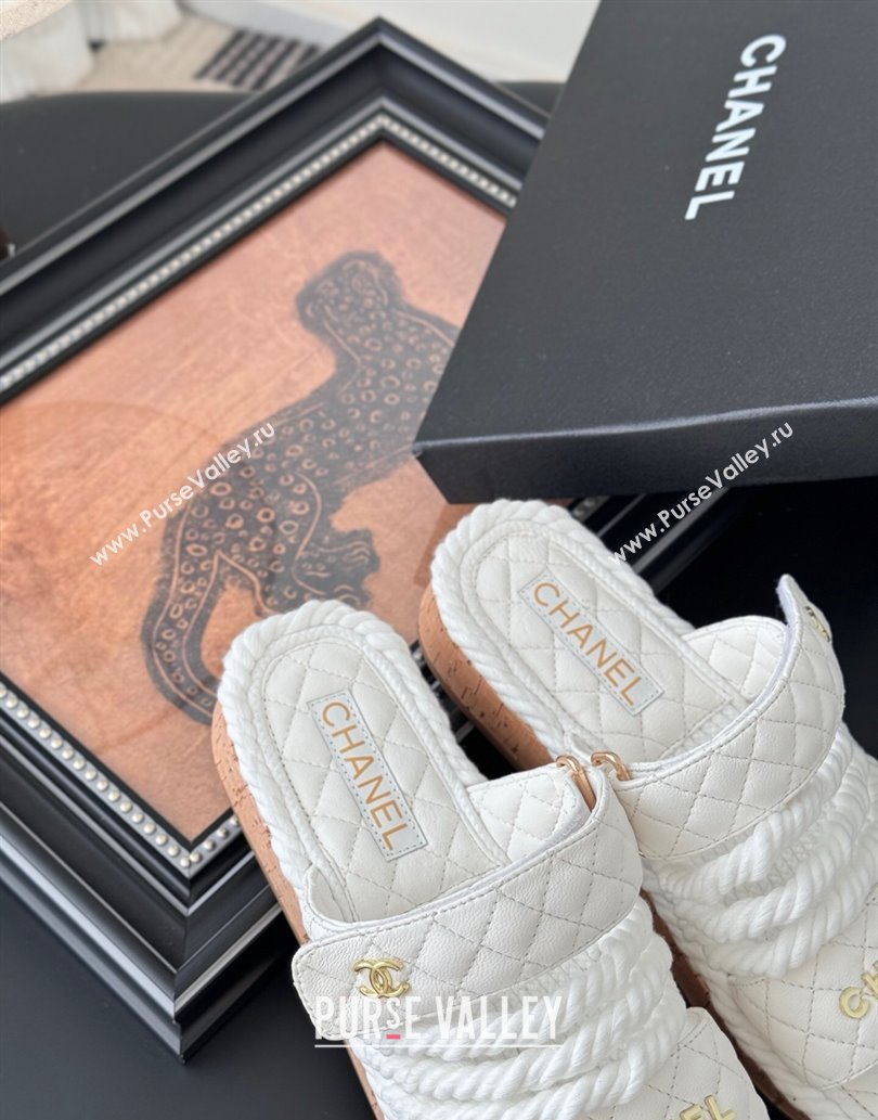 Chanel Quilted Calfskin Cord Slides Sandal White 2025 CH061013 (MD-250610073)