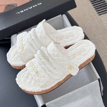 Chanel Quilted Calfskin Cord Slides Sandal White 2025 CH061013 (MD-250610073)