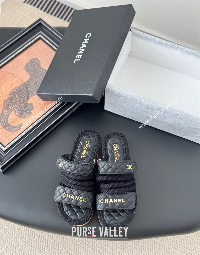 Chanel Quilted Calfskin Cord Slides Sandal Black 2025 CH061013 (MD-250610076)