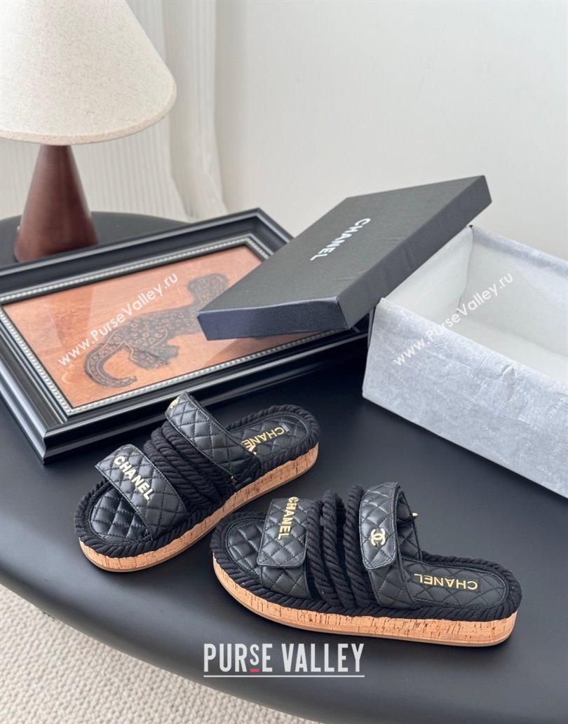 Chanel Quilted Calfskin Cord Slides Sandal Black 2025 CH061013 (MD-250610076)