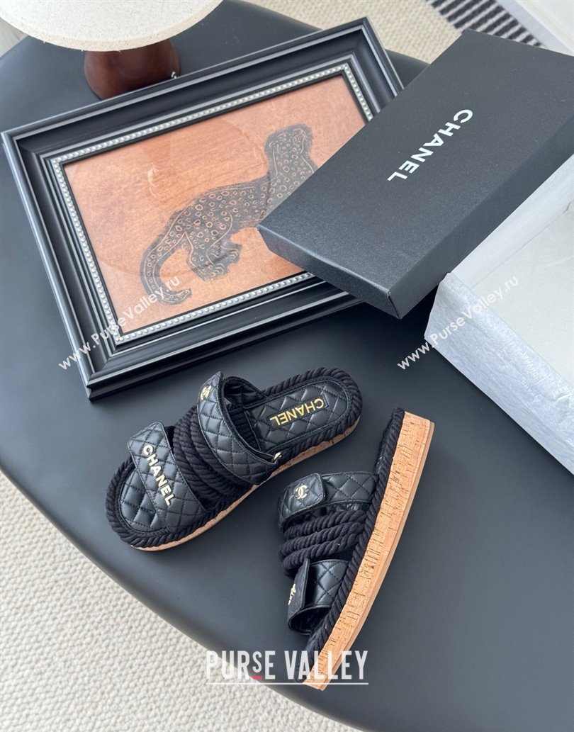 Chanel Quilted Calfskin Cord Slides Sandal Black 2025 CH061013 (MD-250610076)