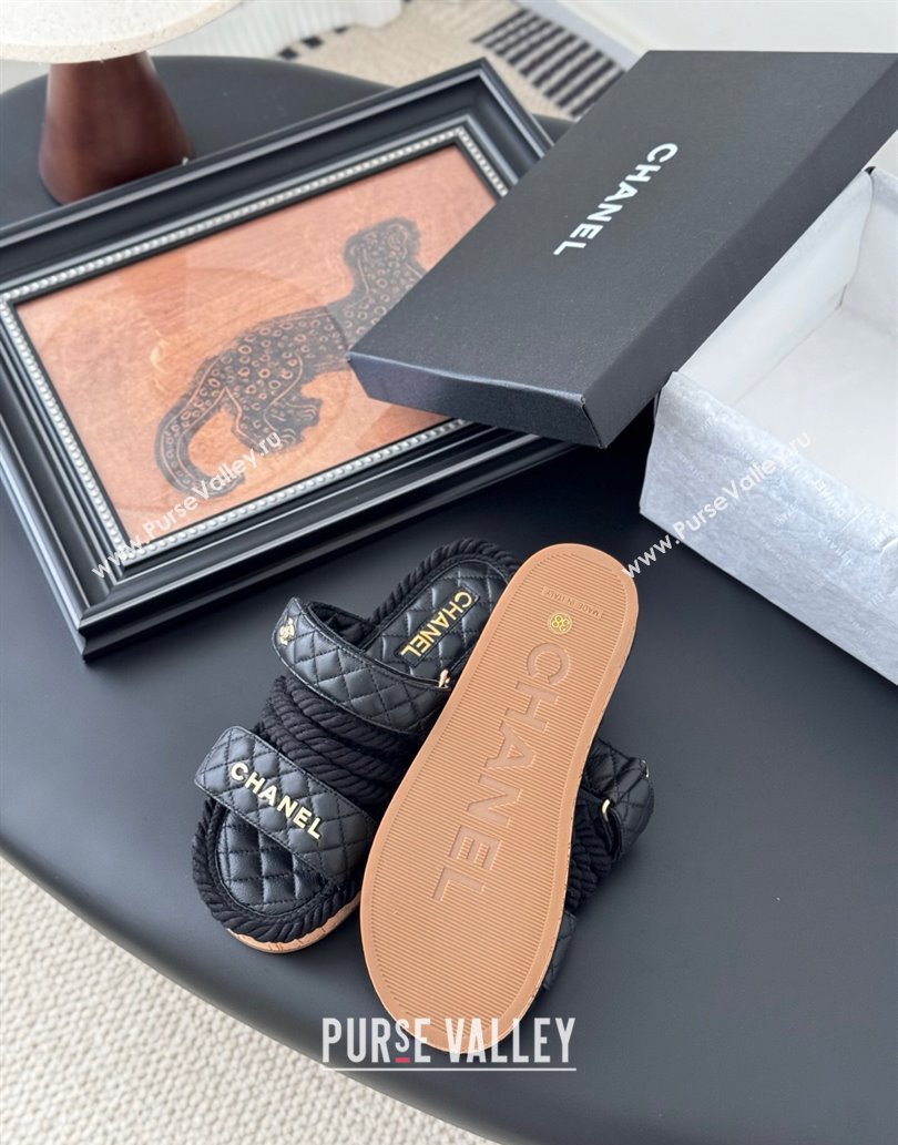 Chanel Quilted Calfskin Cord Slides Sandal Black 2025 CH061013 (MD-250610076)