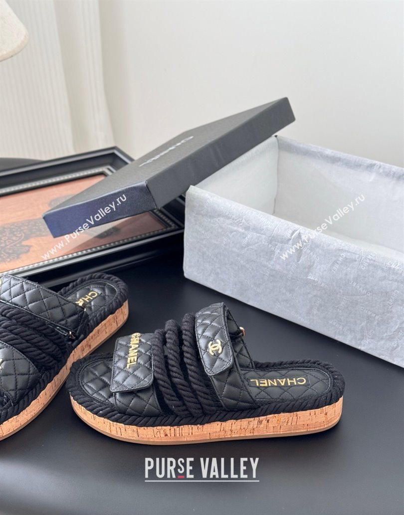 Chanel Quilted Calfskin Cord Slides Sandal Black 2025 CH061013 (MD-250610076)