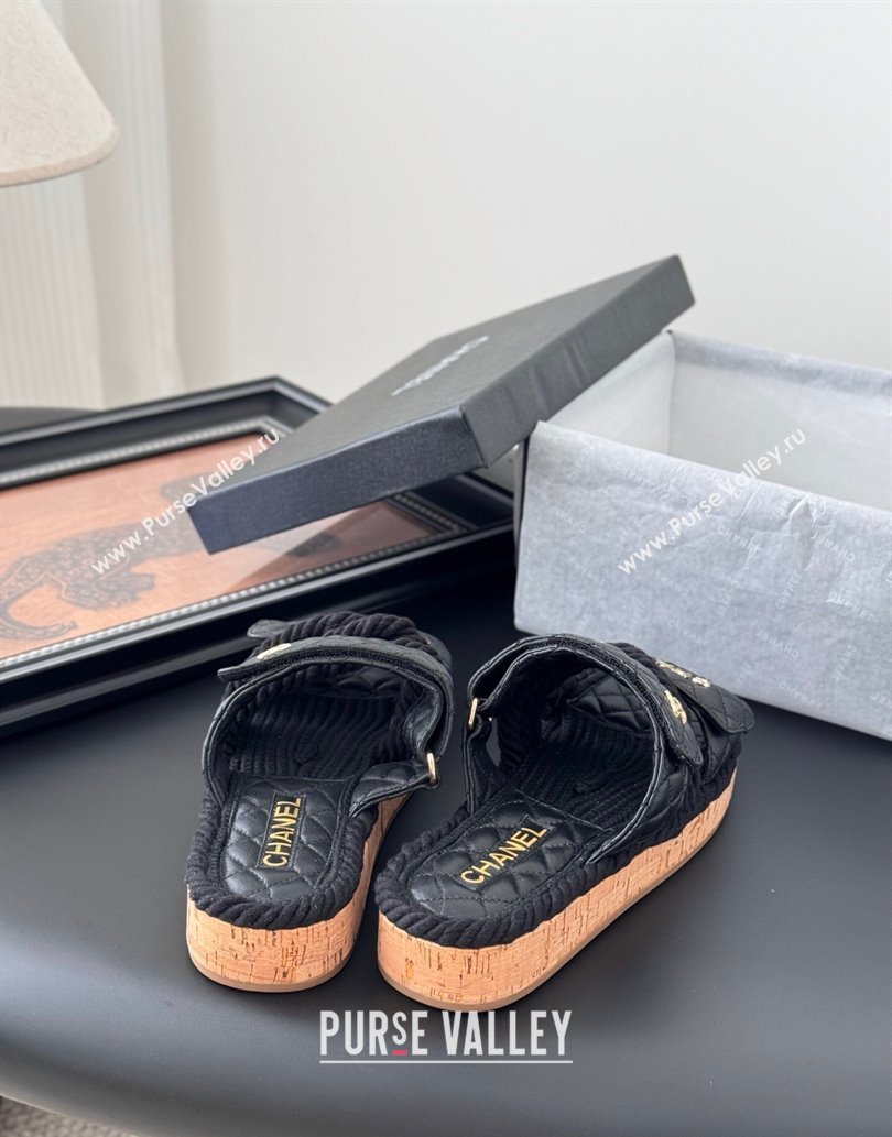 Chanel Quilted Calfskin Cord Slides Sandal Black 2025 CH061013 (MD-250610076)