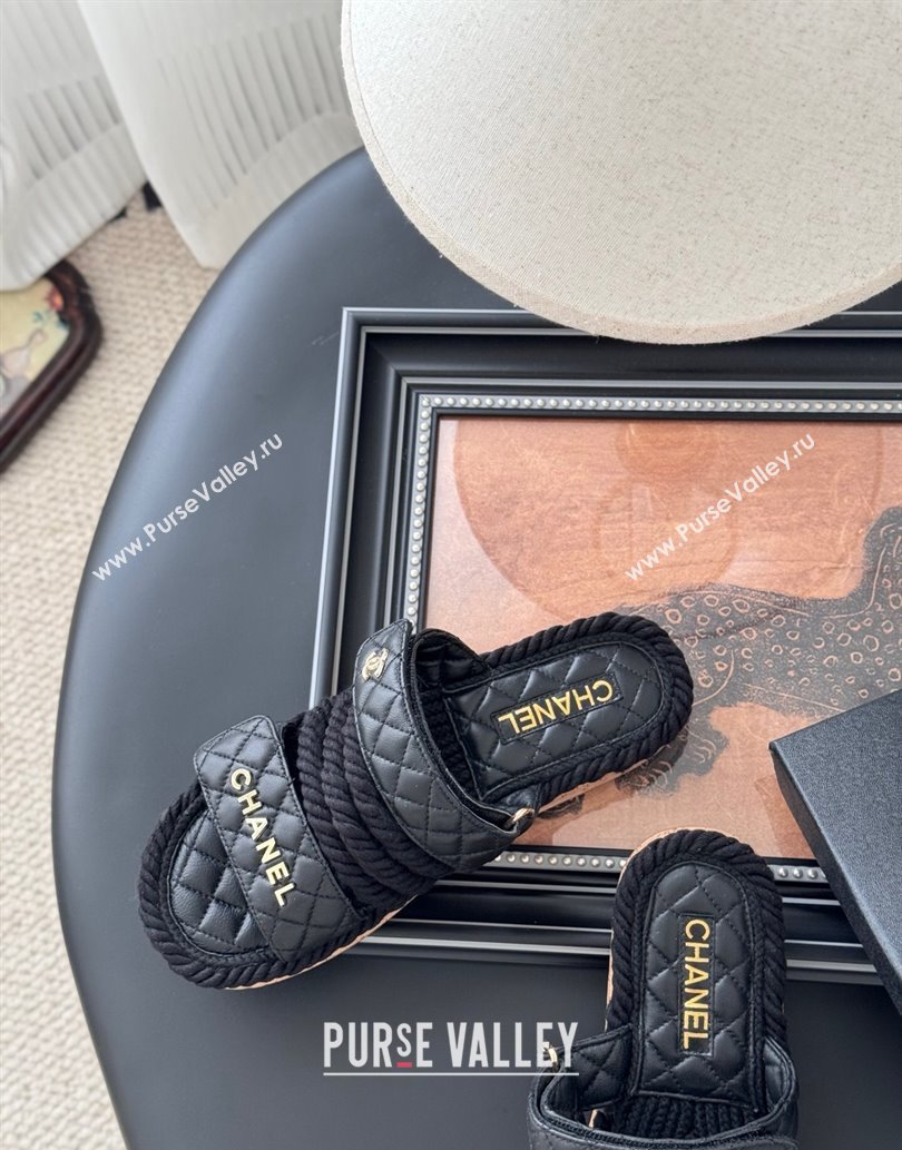 Chanel Quilted Calfskin Cord Slides Sandal Black 2025 CH061013 (MD-250610076)