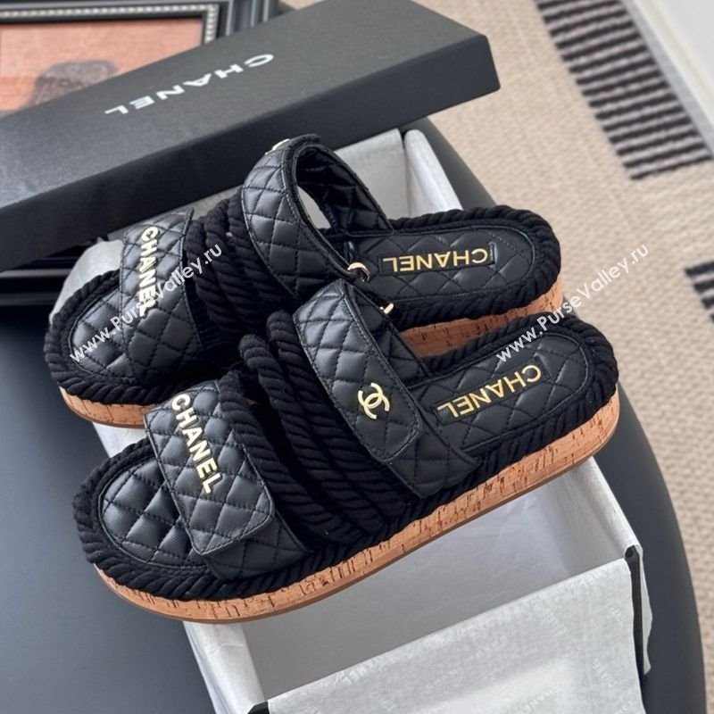 Chanel Quilted Calfskin Cord Slides Sandal Black 2025 CH061013 (MD-250610076)