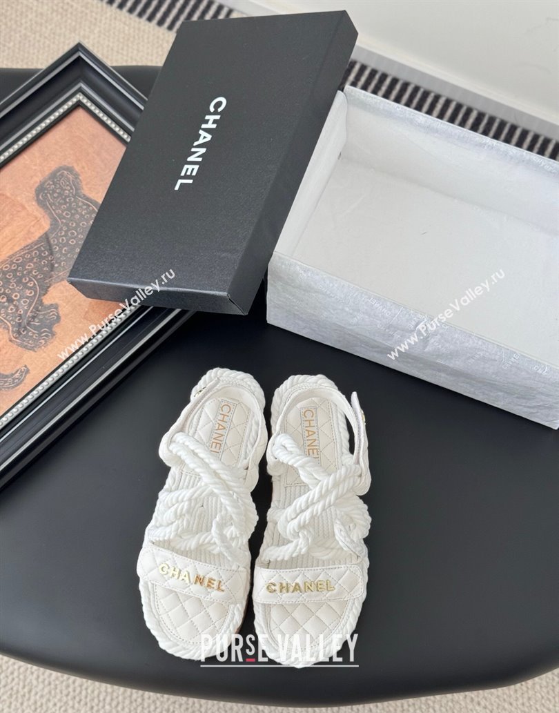 Chanel Quilted Calfskin Cord Sandals White 2025 CH061013 (MD-250610077)