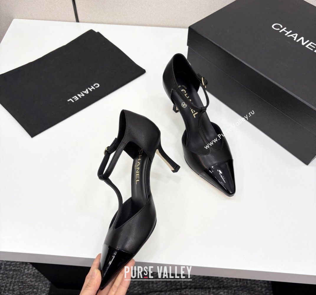 Chanel Lambskin Patent Calfskin T Pumps Black 2025 CH061018 (MD-250610106)