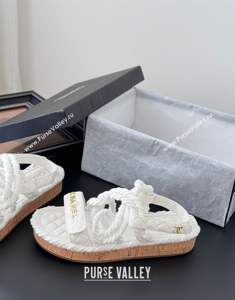 Chanel Quilted Calfskin Cord Sandals White 2025 CH061013 (MD-250610077)