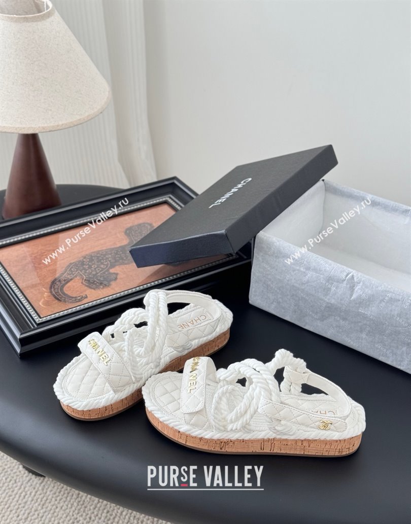 Chanel Quilted Calfskin Cord Sandals White 2025 CH061013 (MD-250610077)