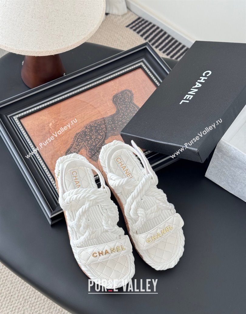 Chanel Quilted Calfskin Cord Sandals White 2025 CH061013 (MD-250610077)