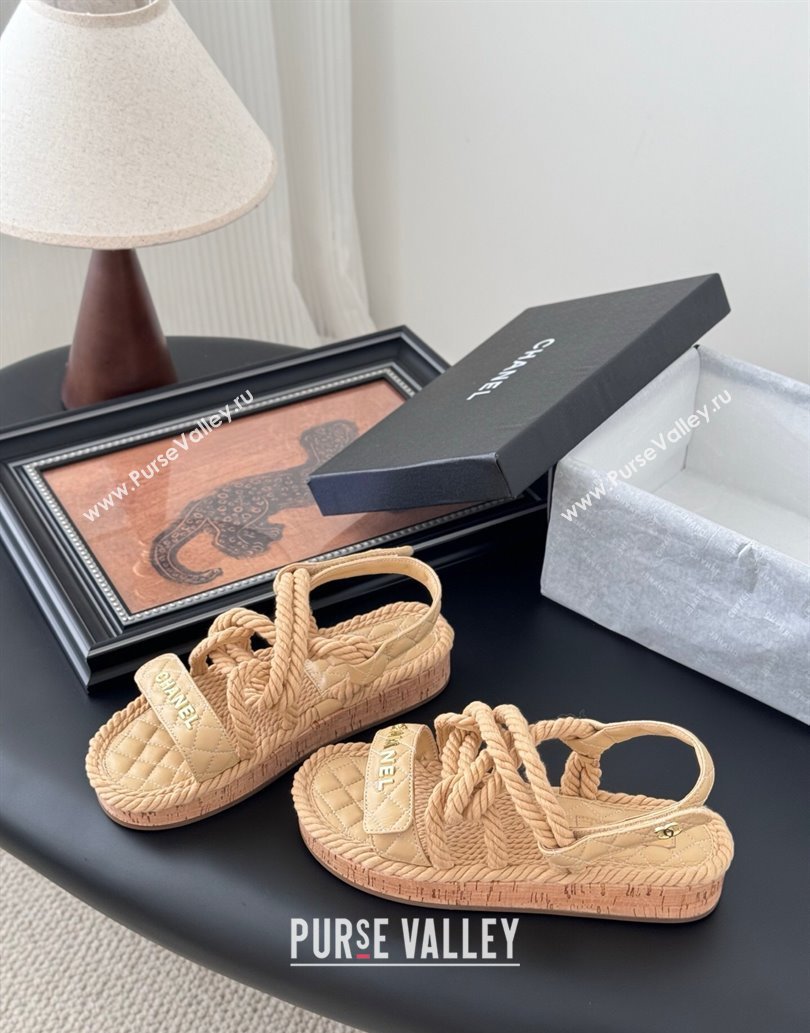 Chanel Quilted Calfskin Cord Sandals Beige 2025 CH061013 (MD-250610078)