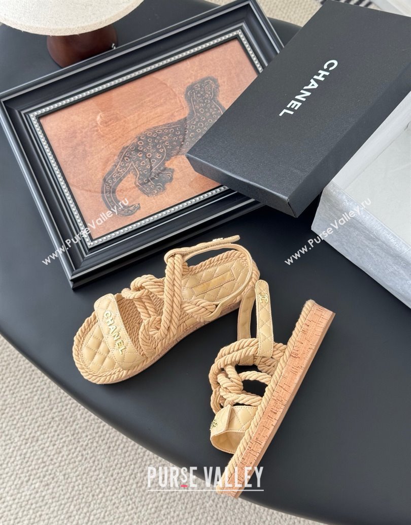 Chanel Quilted Calfskin Cord Sandals Beige 2025 CH061013 (MD-250610078)