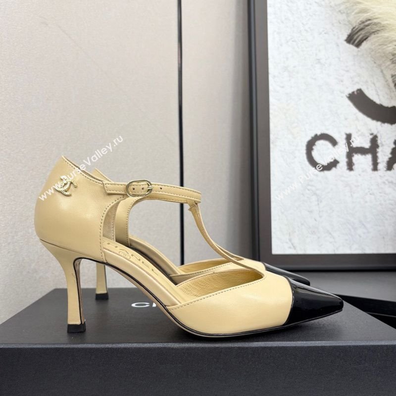 Chanel Lambskin Patent Calfskin T Pumps Beige 2025 CH061018 (MD-250610107)