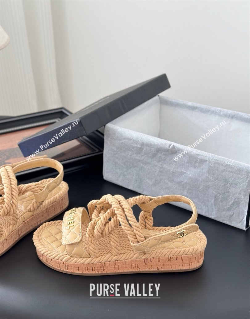 Chanel Quilted Calfskin Cord Sandals Beige 2025 CH061013 (MD-250610078)
