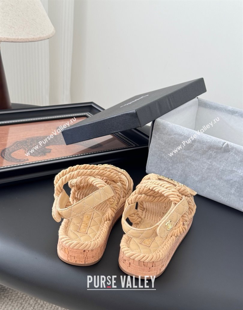 Chanel Quilted Calfskin Cord Sandals Beige 2025 CH061013 (MD-250610078)