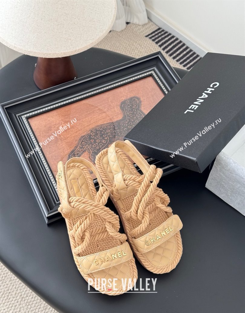 Chanel Quilted Calfskin Cord Sandals Beige 2025 CH061013 (MD-250610078)