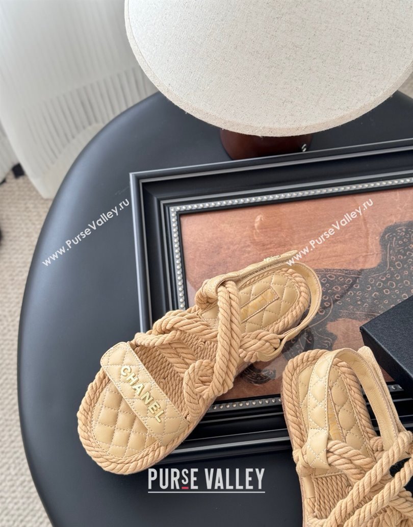 Chanel Quilted Calfskin Cord Sandals Beige 2025 CH061013 (MD-250610078)