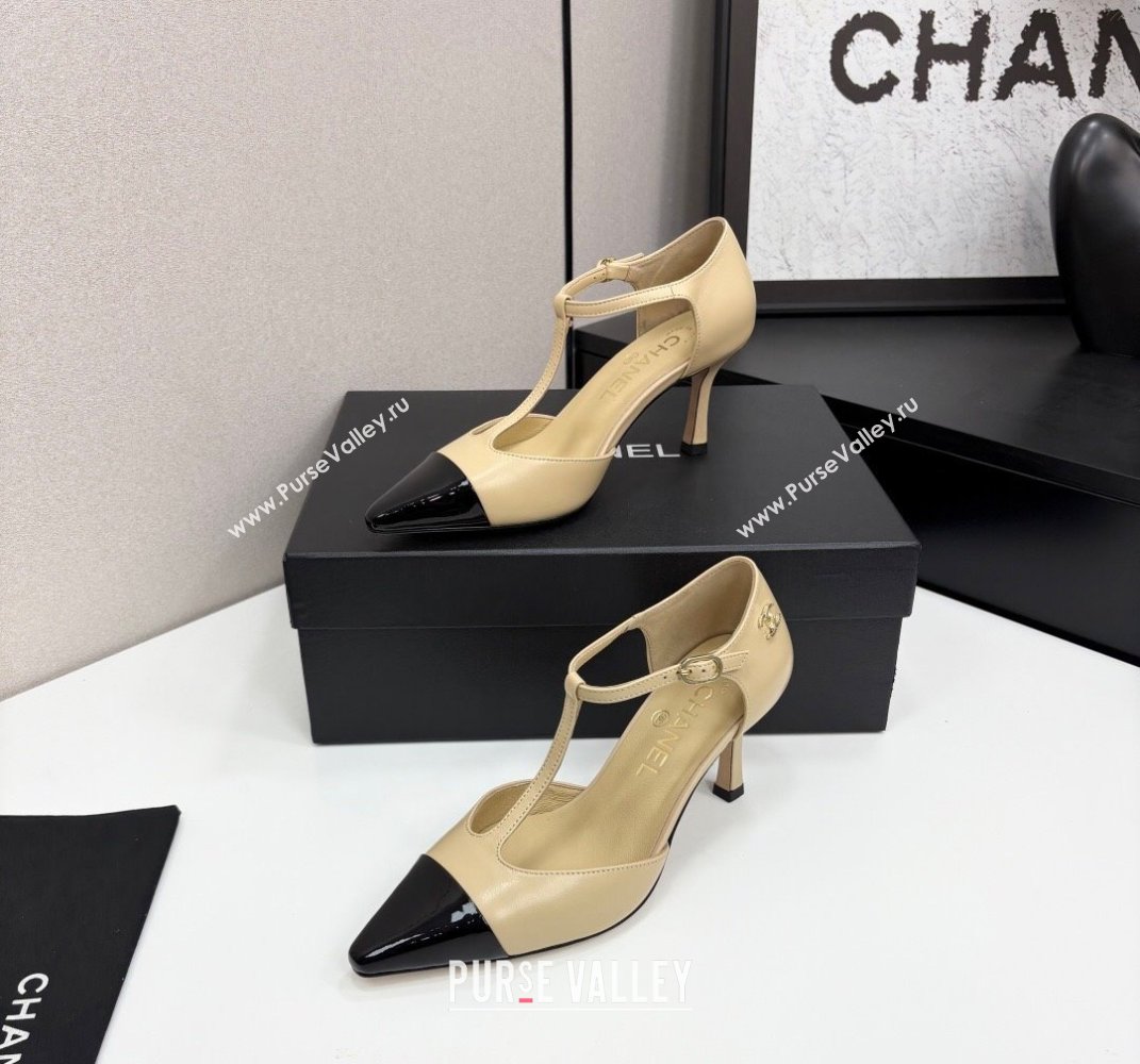 Chanel Lambskin Patent Calfskin T Pumps Beige 2025 CH061018 (MD-250610107)