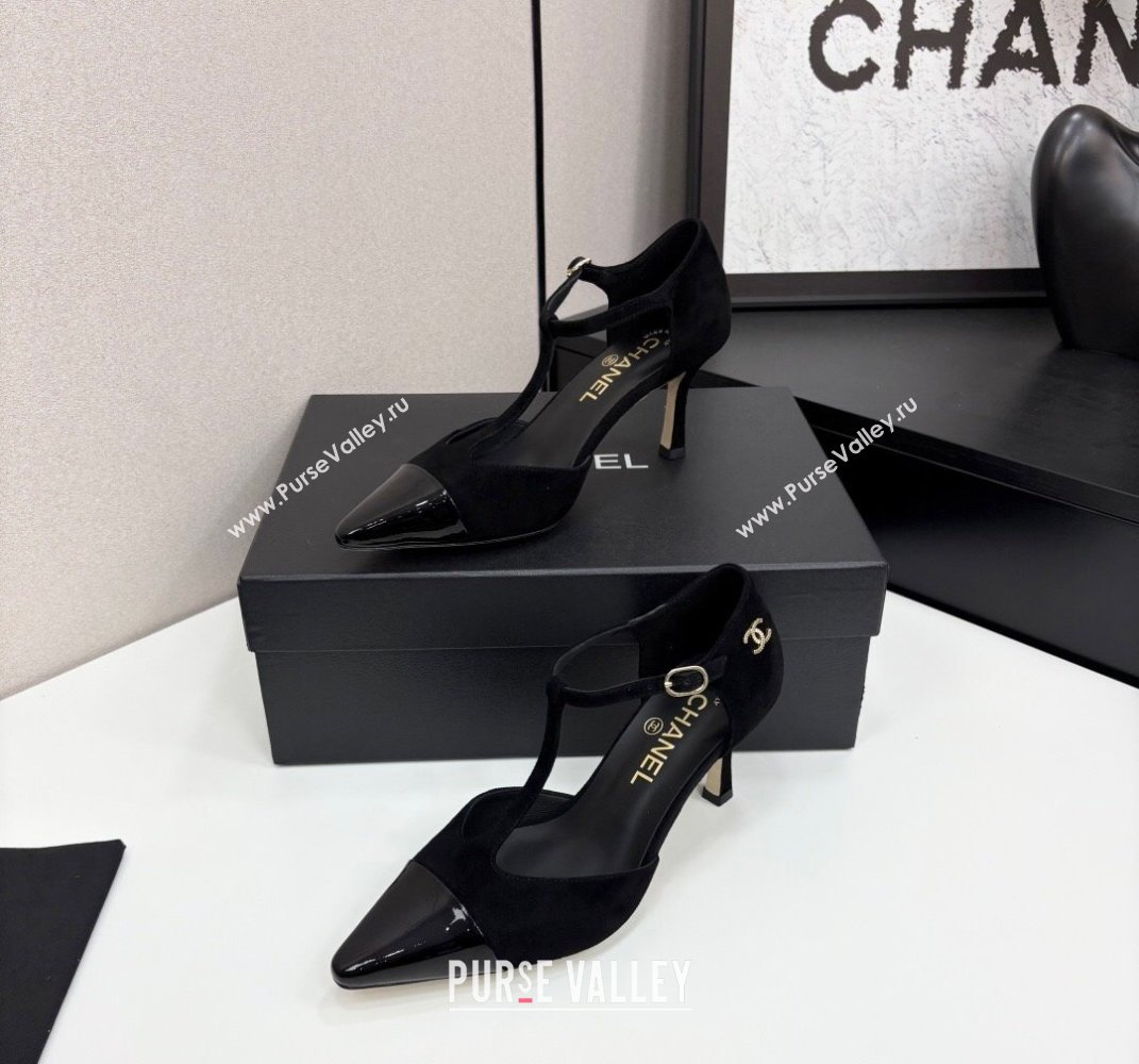 Chanel Suede Patent Leather T Pumps Black 2025 CH061018 (MD-250610104)